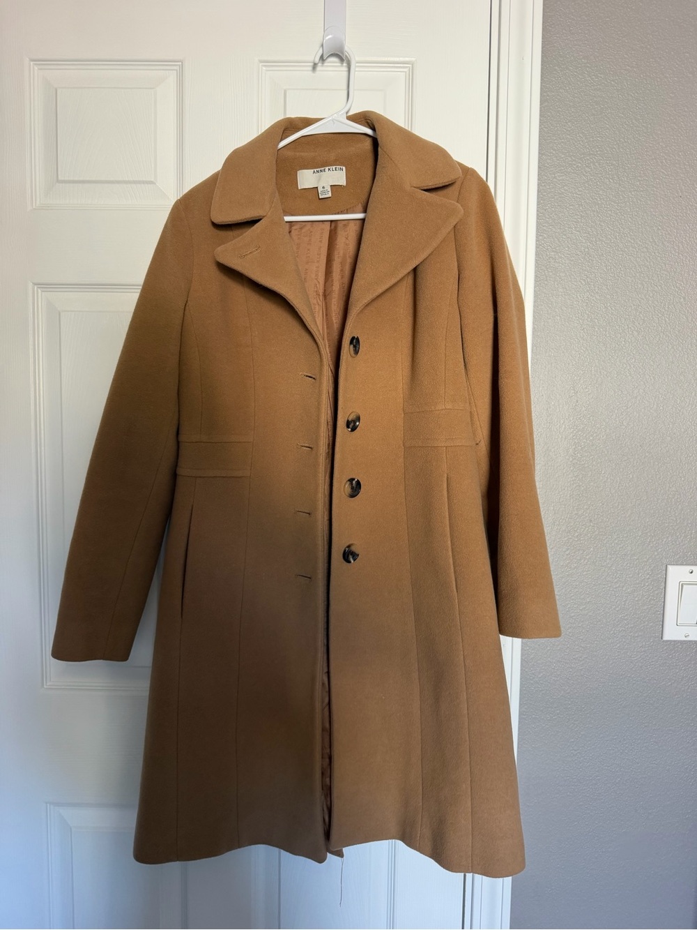 Anne Klein Camel Single-Breasted Wool Coat